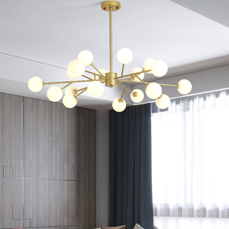 Opal Glass Sphere Drop Pendant Modernity Gold Chandelier Lighting Fixture for Living Room Clearhalo 'Ceiling Lights' 'Chandeliers' 'Glass shade' 'Glass' 'Modern Chandeliers' 'Modern' Lighting' 2039376