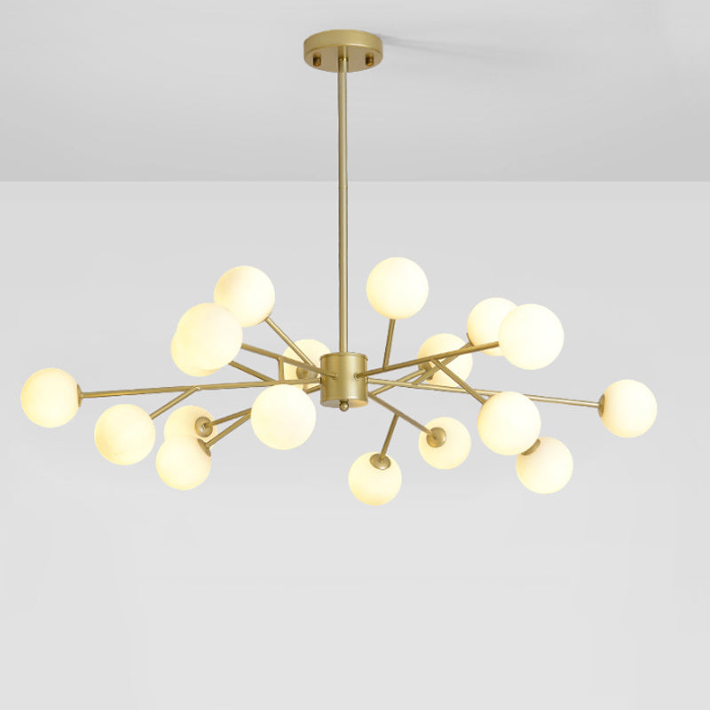 Opal Glass Sphere Drop Pendant Modernity Gold Chandelier Lighting Fixture for Living Room Clearhalo 'Ceiling Lights' 'Chandeliers' 'Glass shade' 'Glass' 'Modern Chandeliers' 'Modern' Lighting' 2039377