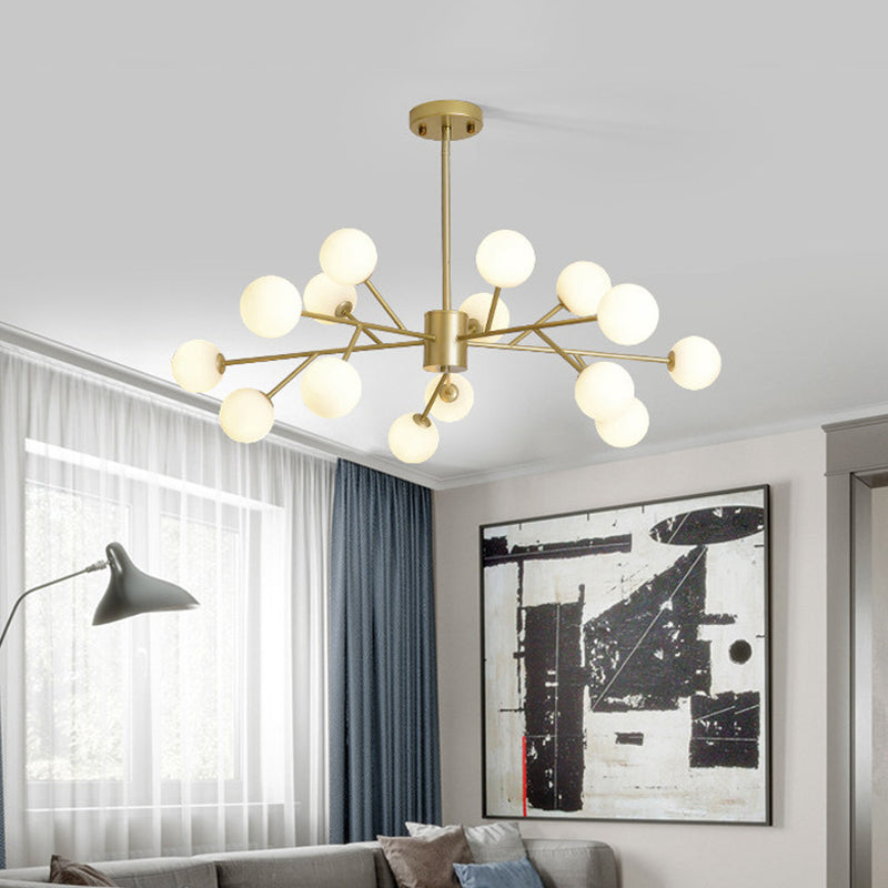 Opal Glass Sphere Drop Pendant Modernity Gold Chandelier Lighting Fixture for Living Room 15 Gold Clearhalo 'Ceiling Lights' 'Chandeliers' 'Glass shade' 'Glass' 'Modern Chandeliers' 'Modern' Lighting' 2039378