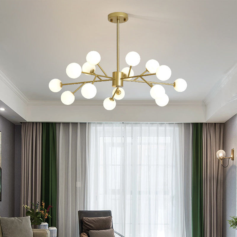 Opal Glass Sphere Drop Pendant Modernity Gold Chandelier Lighting Fixture for Living Room Clearhalo 'Ceiling Lights' 'Chandeliers' 'Glass shade' 'Glass' 'Modern Chandeliers' 'Modern' Lighting' 2039379