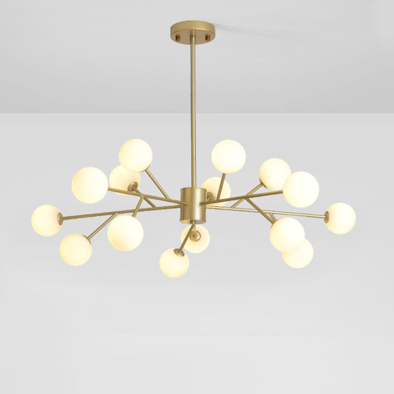 Opal Glass Sphere Drop Pendant Modernity Gold Chandelier Lighting Fixture for Living Room Clearhalo 'Ceiling Lights' 'Chandeliers' 'Glass shade' 'Glass' 'Modern Chandeliers' 'Modern' Lighting' 2039380