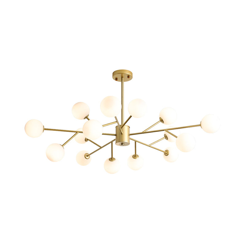 Opal Glass Sphere Drop Pendant Modernity Gold Chandelier Lighting Fixture for Living Room Clearhalo 'Ceiling Lights' 'Chandeliers' 'Glass shade' 'Glass' 'Modern Chandeliers' 'Modern' Lighting' 2039381