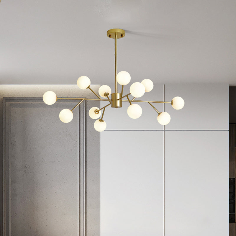 Opal Glass Sphere Drop Pendant Modernity Gold Chandelier Lighting Fixture for Living Room 12 Gold Clearhalo 'Ceiling Lights' 'Chandeliers' 'Glass shade' 'Glass' 'Modern Chandeliers' 'Modern' Lighting' 2039382