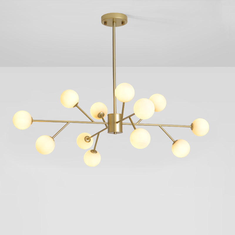 Opal Glass Sphere Drop Pendant Modernity Gold Chandelier Lighting Fixture for Living Room Clearhalo 'Ceiling Lights' 'Chandeliers' 'Glass shade' 'Glass' 'Modern Chandeliers' 'Modern' Lighting' 2039383