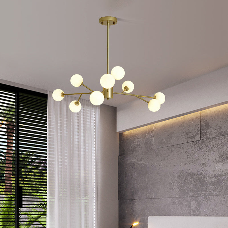 Opal Glass Sphere Drop Pendant Modernity Gold Chandelier Lighting Fixture for Living Room 9 Gold Clearhalo 'Ceiling Lights' 'Chandeliers' 'Glass shade' 'Glass' 'Modern Chandeliers' 'Modern' Lighting' 2039384