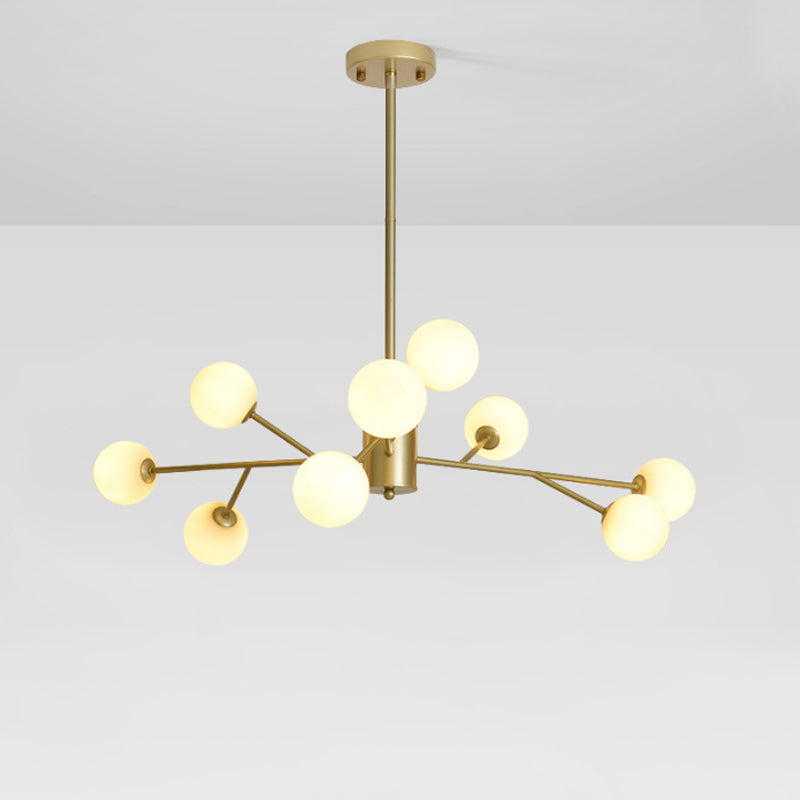 Opal Glass Sphere Drop Pendant Modernity Gold Chandelier Lighting Fixture for Living Room Clearhalo 'Ceiling Lights' 'Chandeliers' 'Glass shade' 'Glass' 'Modern Chandeliers' 'Modern' Lighting' 2039385