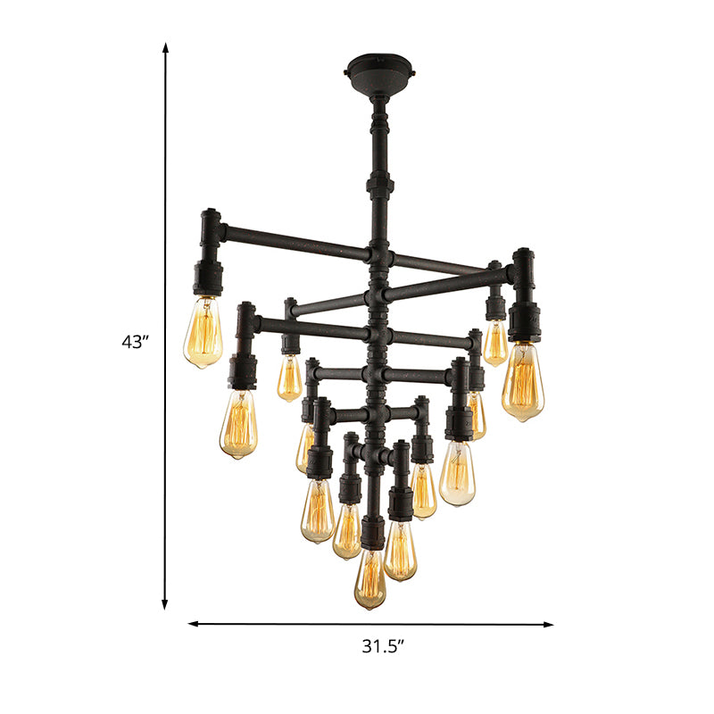 9/13 Lights Tiered Pendant Light Fixture with Water Pipe Farmhouse Style Rust Metal Chandelier Lamp Clearhalo 'Cast Iron' 'Ceiling Lights' 'Chandeliers' 'Industrial Chandeliers' 'Industrial' 'Metal' 'Middle Century Chandeliers' 'Rustic Chandeliers' 'Tiffany' Lighting' 203939