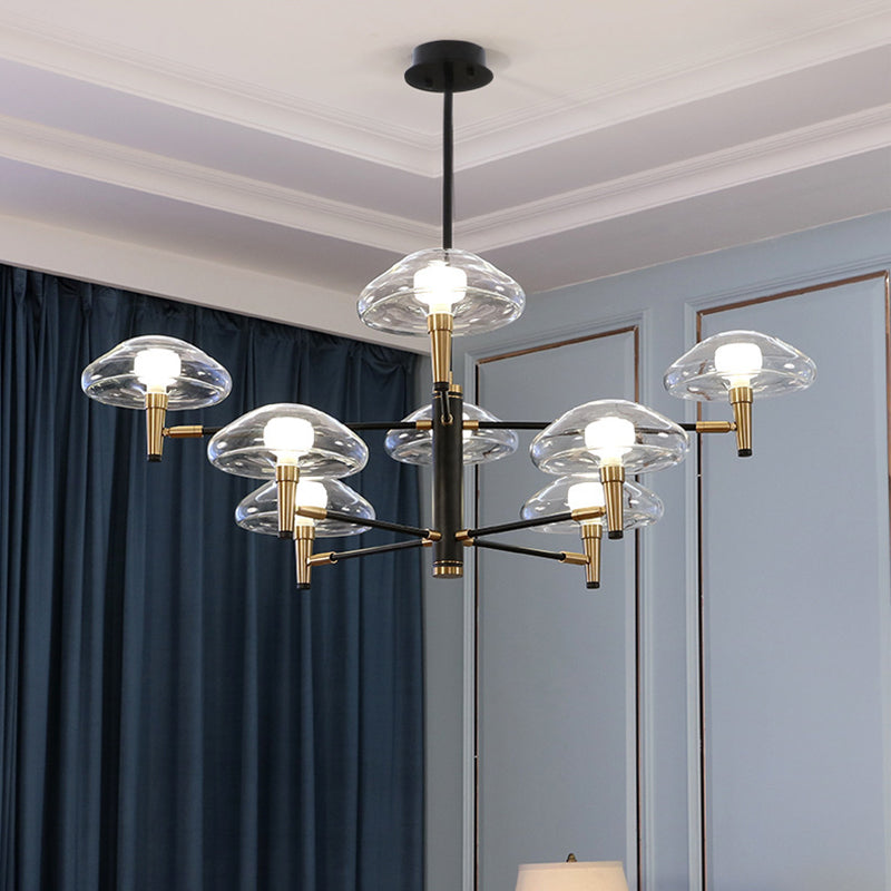 Nordic Chandelier Lamp Gold and Black Jellyfish Pendant Light Kit with Clear Glass Shade 8 Gold-Black Clearhalo 'Ceiling Lights' 'Chandeliers' 'Glass shade' 'Glass' 'Modern Chandeliers' 'Modern' Lighting' 2039403