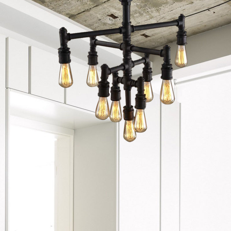 9/13 Lights Tiered Pendant Light Fixture with Water Pipe Farmhouse Style Rust Metal Chandelier Lamp Clearhalo 'Cast Iron' 'Ceiling Lights' 'Chandeliers' 'Industrial Chandeliers' 'Industrial' 'Metal' 'Middle Century Chandeliers' 'Rustic Chandeliers' 'Tiffany' Lighting' 203941