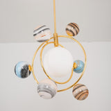 Simple Planet Orbit Drop Lamp Stained Glass 7-Head Dining Room Chandelier Light Fixture Clearhalo 'Ceiling Lights' 'Chandeliers' 'Glass shade' 'Glass' 'Modern Chandeliers' 'Modern' Lighting' 2039413