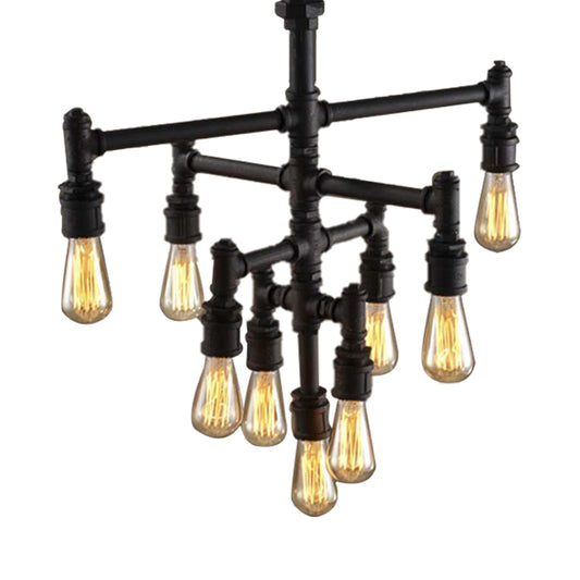 9/13 Lights Tiered Pendant Light Fixture with Water Pipe Farmhouse Style Rust Metal Chandelier Lamp Clearhalo 'Cast Iron' 'Ceiling Lights' 'Chandeliers' 'Industrial Chandeliers' 'Industrial' 'Metal' 'Middle Century Chandeliers' 'Rustic Chandeliers' 'Tiffany' Lighting' 203942