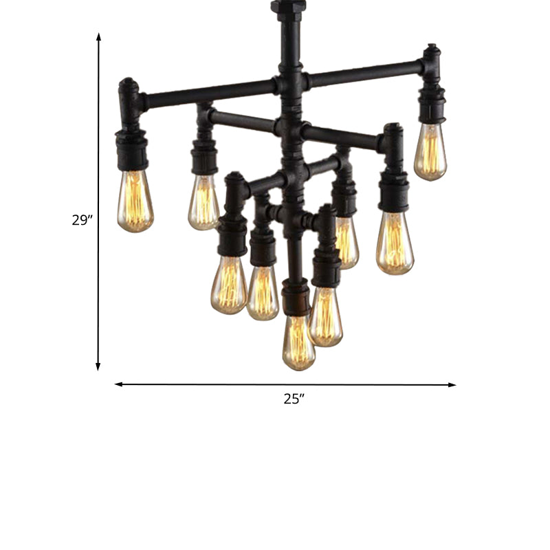 9/13 Lights Tiered Pendant Light Fixture with Water Pipe Farmhouse Style Rust Metal Chandelier Lamp Clearhalo 'Cast Iron' 'Ceiling Lights' 'Chandeliers' 'Industrial Chandeliers' 'Industrial' 'Metal' 'Middle Century Chandeliers' 'Rustic Chandeliers' 'Tiffany' Lighting' 203943
