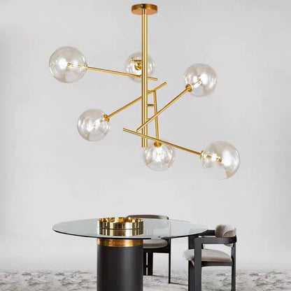 Bubble Pendulum Light Modern Clear Glass Gold Hanging Chandelier for Dining Room 6 Gold Clearhalo 'Ceiling Lights' 'Chandeliers' 'Glass shade' 'Glass' 'Modern Chandeliers' 'Modern' Lighting' 2039453