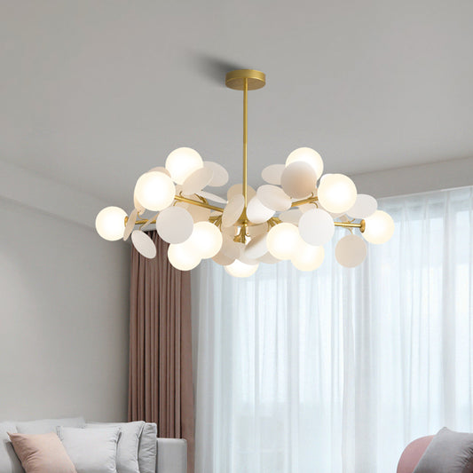 Brass Sphere Chandelier Lamp Contemporary Milky Glass Pendant Lighting Fixture with Multi-Circle Decoration 15 White Clearhalo 'Ceiling Lights' 'Chandeliers' 'Glass shade' 'Glass' 'Modern Chandeliers' 'Modern' Lighting' 2039457
