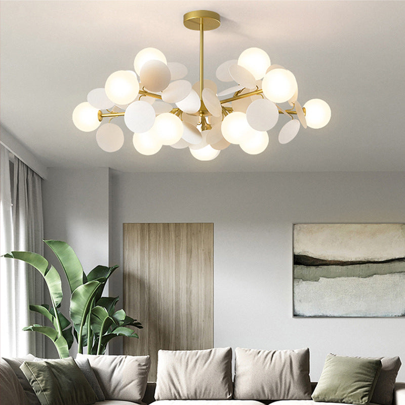 Brass Sphere Chandelier Lamp Contemporary Milky Glass Pendant Lighting Fixture with Multi-Circle Decoration Clearhalo 'Ceiling Lights' 'Chandeliers' 'Glass shade' 'Glass' 'Modern Chandeliers' 'Modern' Lighting' 2039458