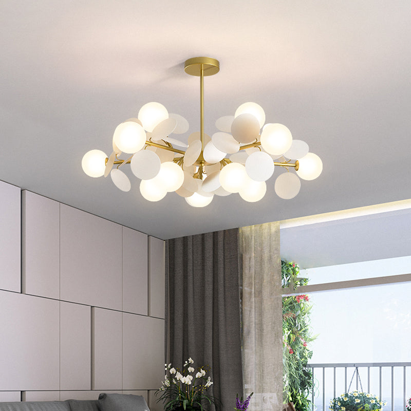 Brass Sphere Chandelier Lamp Contemporary Milky Glass Pendant Lighting Fixture with Multi-Circle Decoration Clearhalo 'Ceiling Lights' 'Chandeliers' 'Glass shade' 'Glass' 'Modern Chandeliers' 'Modern' Lighting' 2039459