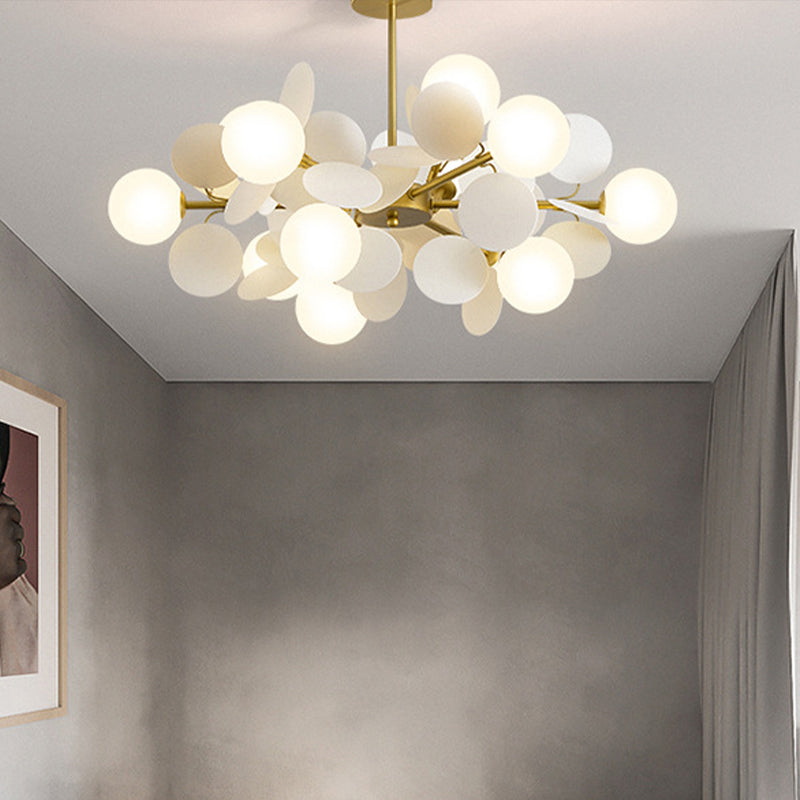 Brass Sphere Chandelier Lamp Contemporary Milky Glass Pendant Lighting Fixture with Multi-Circle Decoration 10 White Clearhalo 'Ceiling Lights' 'Chandeliers' 'Glass shade' 'Glass' 'Modern Chandeliers' 'Modern' Lighting' 2039461