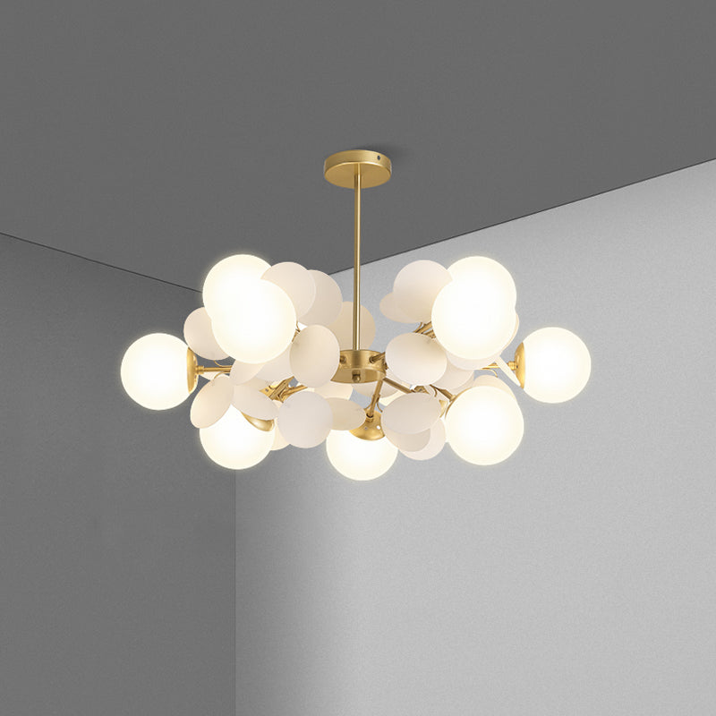 Brass Sphere Chandelier Lamp Contemporary Milky Glass Pendant Lighting Fixture with Multi-Circle Decoration Clearhalo 'Ceiling Lights' 'Chandeliers' 'Glass shade' 'Glass' 'Modern Chandeliers' 'Modern' Lighting' 2039462