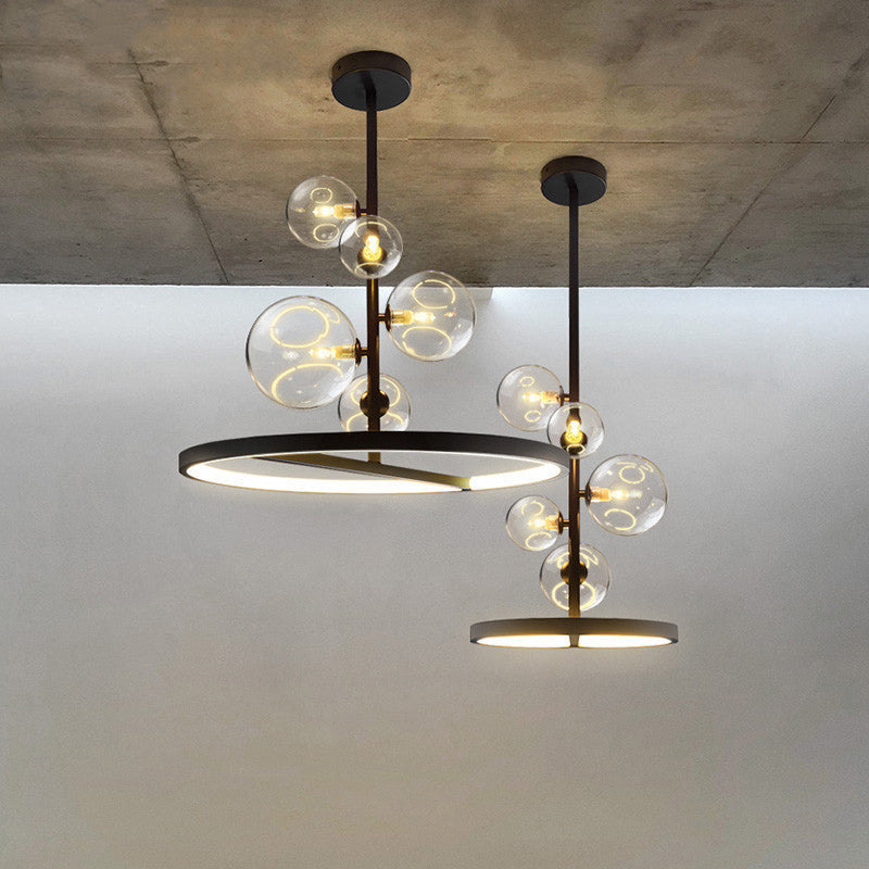 Clear Glass Bubble Chandelier Lighting Modernism 5-Light Black Hanging Pendant Light with Loop Bottom Clearhalo 'Ceiling Lights' 'Chandeliers' 'Glass shade' 'Glass' 'Modern Chandeliers' 'Modern' Lighting' 2039471