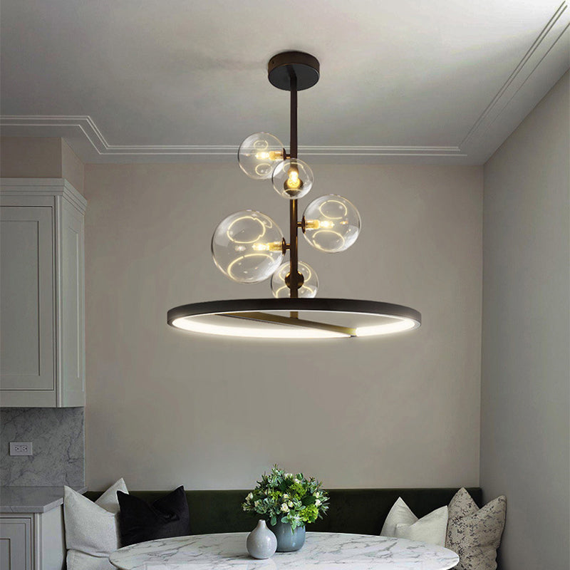 Clear Glass Bubble Chandelier Lighting Modernism 5-Light Black Hanging Pendant Light with Loop Bottom Clearhalo 'Ceiling Lights' 'Chandeliers' 'Glass shade' 'Glass' 'Modern Chandeliers' 'Modern' Lighting' 2039472