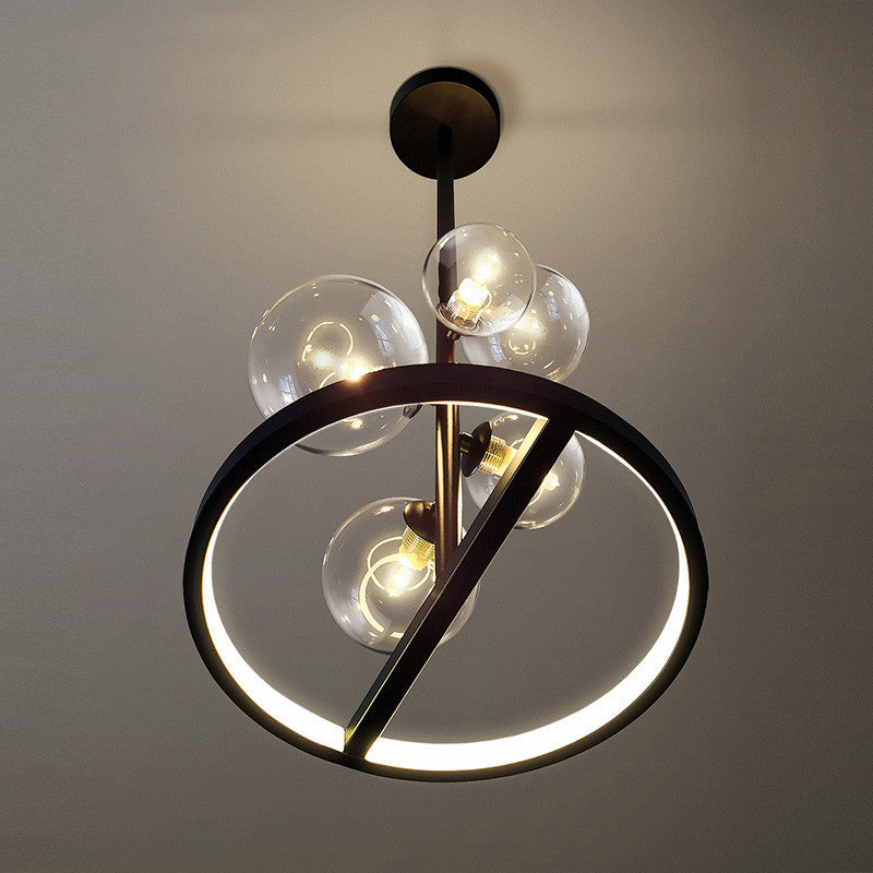 Clear Glass Bubble Chandelier Lighting Modernism 5-Light Black Hanging Pendant Light with Loop Bottom Clearhalo 'Ceiling Lights' 'Chandeliers' 'Glass shade' 'Glass' 'Modern Chandeliers' 'Modern' Lighting' 2039473