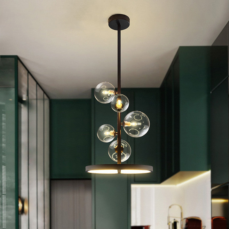 Clear Glass Bubble Chandelier Lighting Modernism 5-Light Black Hanging Pendant Light with Loop Bottom Black Small Clearhalo 'Ceiling Lights' 'Chandeliers' 'Glass shade' 'Glass' 'Modern Chandeliers' 'Modern' Lighting' 2039474