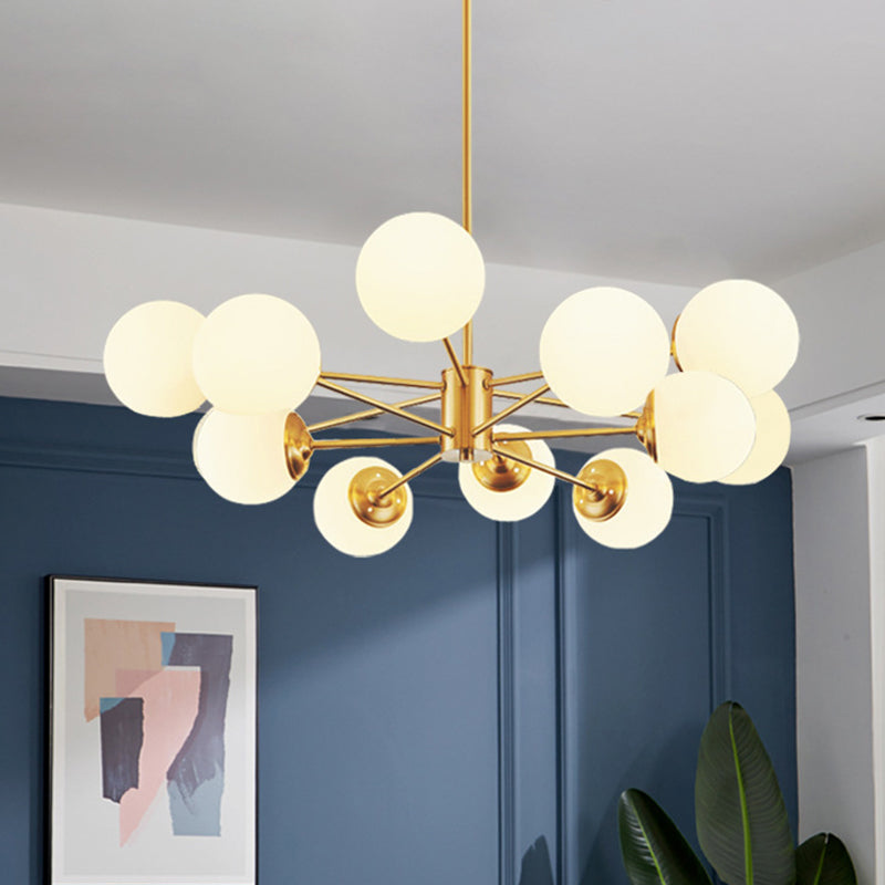 Radial Hanging Chandelier Nordic Metal Living Room Suspension Lamp with Ball Cream Glass Shade in Brass Clearhalo 'Ceiling Lights' 'Chandeliers' 'Glass shade' 'Glass' 'Modern Chandeliers' 'Modern' Lighting' 2039486