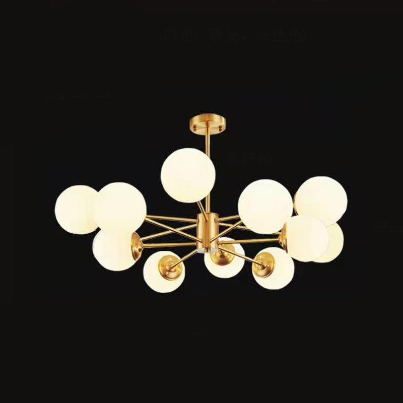 Radial Hanging Chandelier Nordic Metal Living Room Suspension Lamp with Ball Cream Glass Shade in Brass Clearhalo 'Ceiling Lights' 'Chandeliers' 'Glass shade' 'Glass' 'Modern Chandeliers' 'Modern' Lighting' 2039489