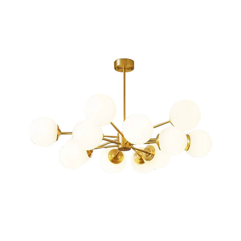 Radial Hanging Chandelier Nordic Metal Living Room Suspension Lamp with Ball Cream Glass Shade in Brass Clearhalo 'Ceiling Lights' 'Chandeliers' 'Glass shade' 'Glass' 'Modern Chandeliers' 'Modern' Lighting' 2039490