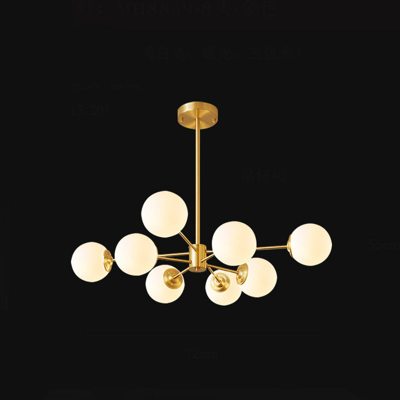 Radial Hanging Chandelier Nordic Metal Living Room Suspension Lamp with Ball Cream Glass Shade in Brass Clearhalo 'Ceiling Lights' 'Chandeliers' 'Glass shade' 'Glass' 'Modern Chandeliers' 'Modern' Lighting' 2039492