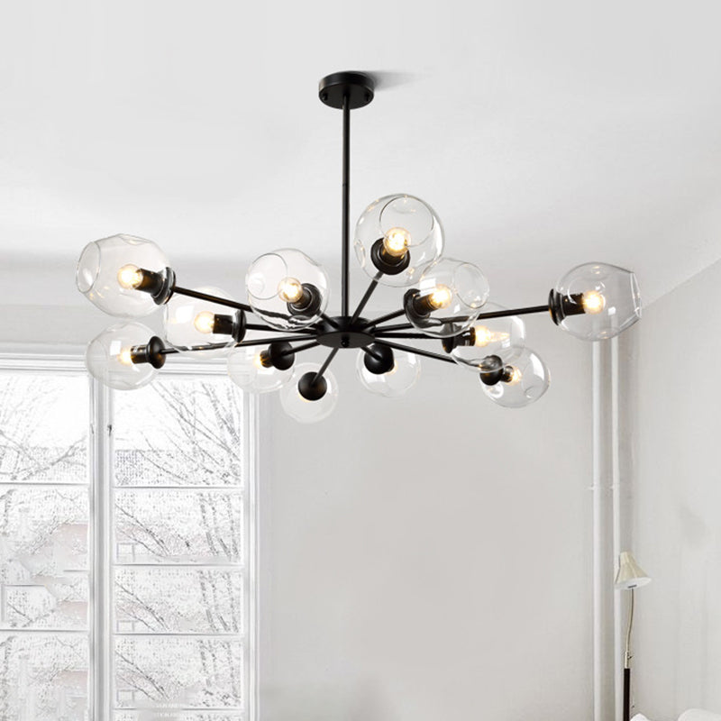 Cup Shade Ceiling Chandelier Nordic Gradient Dimpled Glass Suspension Pendant Light for Living Room 12 Black Clear Clearhalo 'Ceiling Lights' 'Chandeliers' 'Glass shade' 'Glass' 'Modern Chandeliers' 'Modern' Lighting' 2039495