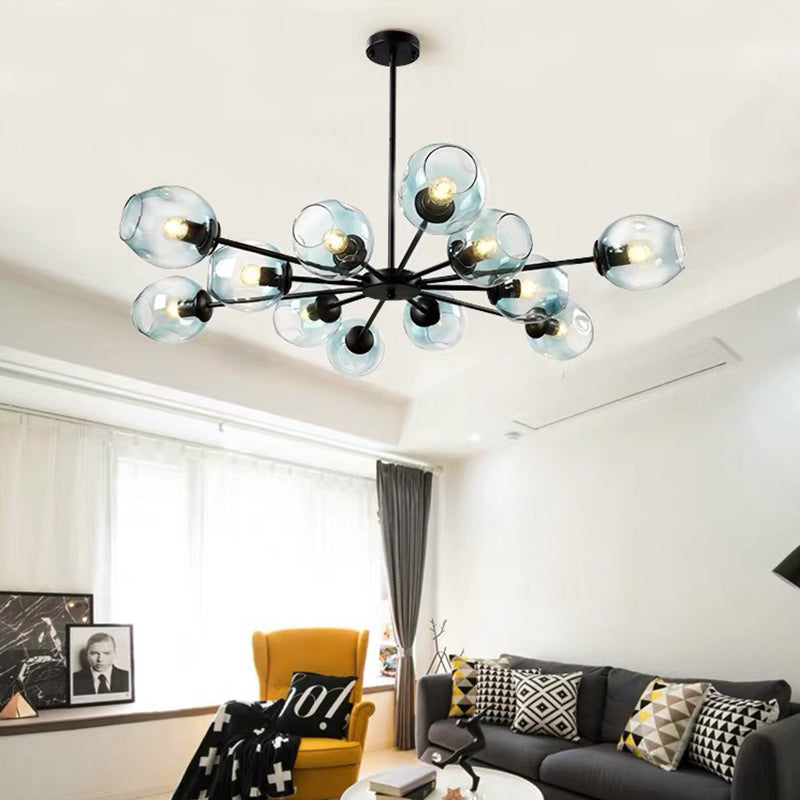 Cup Shade Ceiling Chandelier Nordic Gradient Dimpled Glass Suspension Pendant Light for Living Room 12 Black Blue Clearhalo 'Ceiling Lights' 'Chandeliers' 'Glass shade' 'Glass' 'Modern Chandeliers' 'Modern' Lighting' 2039497