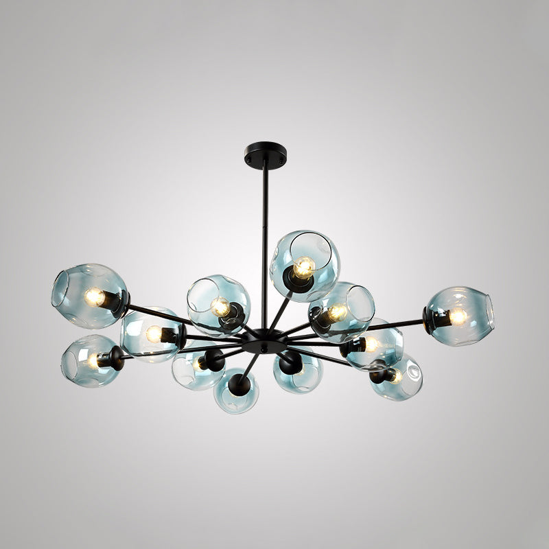 Cup Shade Ceiling Chandelier Nordic Gradient Dimpled Glass Suspension Pendant Light for Living Room Clearhalo 'Ceiling Lights' 'Chandeliers' 'Glass shade' 'Glass' 'Modern Chandeliers' 'Modern' Lighting' 2039498
