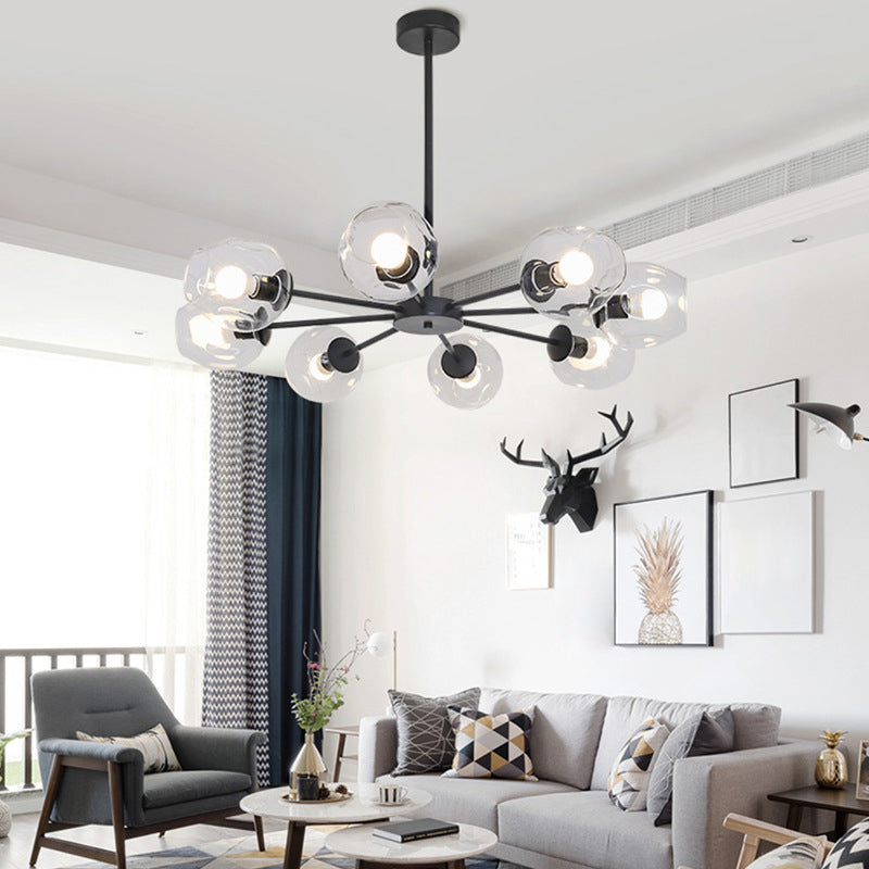 Cup Shade Ceiling Chandelier Nordic Gradient Dimpled Glass Suspension Pendant Light for Living Room 8 Black Clear Clearhalo 'Ceiling Lights' 'Chandeliers' 'Glass shade' 'Glass' 'Modern Chandeliers' 'Modern' Lighting' 2039499