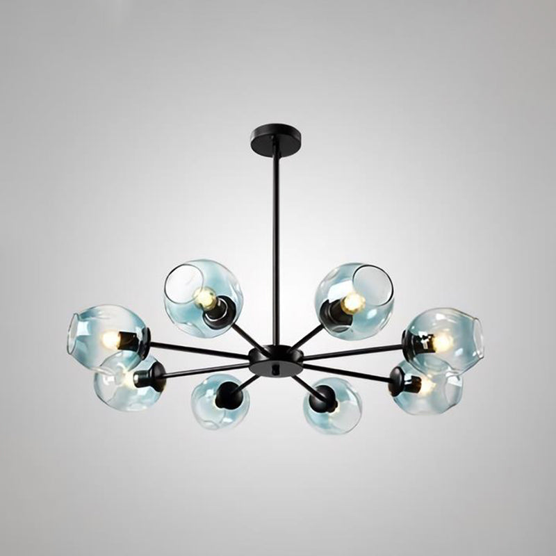 Cup Shade Ceiling Chandelier Nordic Gradient Dimpled Glass Suspension Pendant Light for Living Room 8 Black Blue Clearhalo 'Ceiling Lights' 'Chandeliers' 'Glass shade' 'Glass' 'Modern Chandeliers' 'Modern' Lighting' 2039501