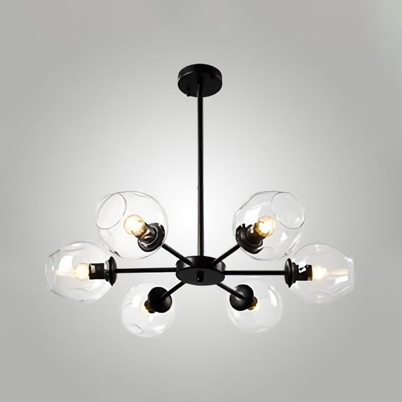 Cup Shade Ceiling Chandelier Nordic Gradient Dimpled Glass Suspension Pendant Light for Living Room 6 Black Clear Clearhalo 'Ceiling Lights' 'Chandeliers' 'Glass shade' 'Glass' 'Modern Chandeliers' 'Modern' Lighting' 2039502