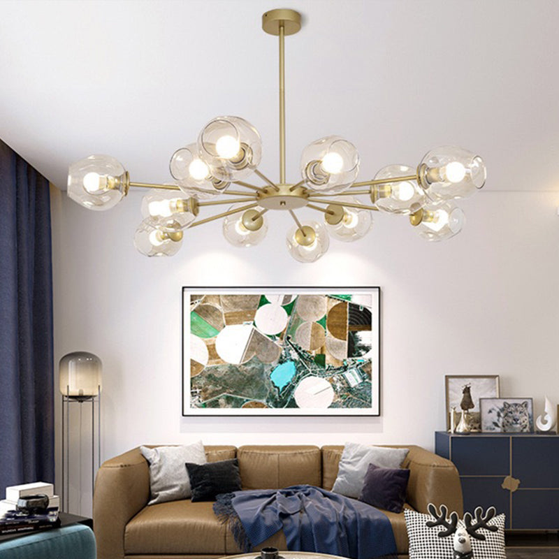 Cup Shade Ceiling Chandelier Nordic Gradient Dimpled Glass Suspension Pendant Light for Living Room 12 Gold Clear Clearhalo 'Ceiling Lights' 'Chandeliers' 'Glass shade' 'Glass' 'Modern Chandeliers' 'Modern' Lighting' 2039505