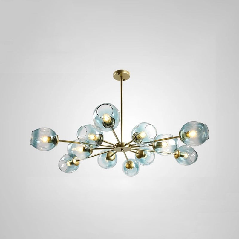 Cup Shade Ceiling Chandelier Nordic Gradient Dimpled Glass Suspension Pendant Light for Living Room Clearhalo 'Ceiling Lights' 'Chandeliers' 'Glass shade' 'Glass' 'Modern Chandeliers' 'Modern' Lighting' 2039508