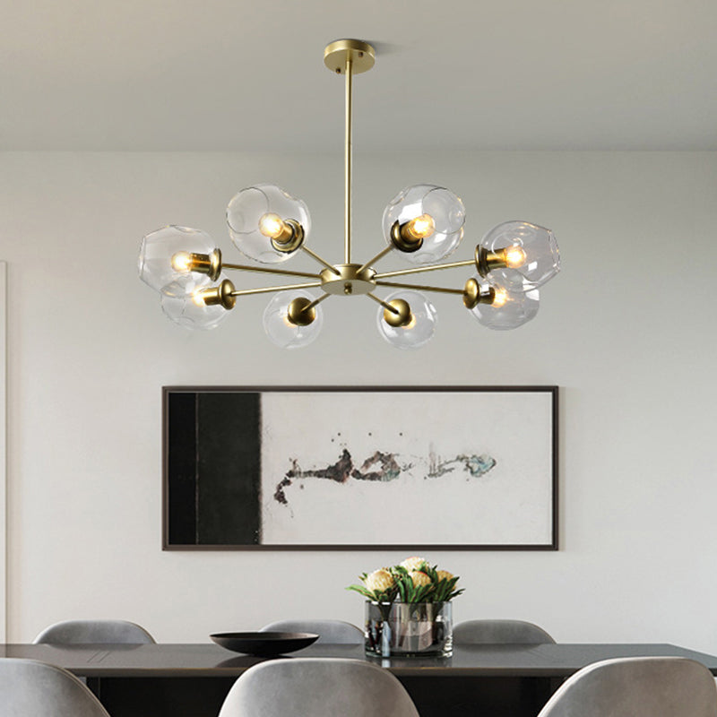 Cup Shade Ceiling Chandelier Nordic Gradient Dimpled Glass Suspension Pendant Light for Living Room 8 Gold Clear Clearhalo 'Ceiling Lights' 'Chandeliers' 'Glass shade' 'Glass' 'Modern Chandeliers' 'Modern' Lighting' 2039509