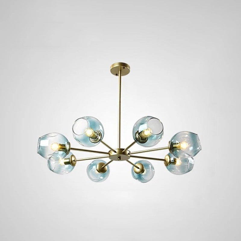 Cup Shade Ceiling Chandelier Nordic Gradient Dimpled Glass Suspension Pendant Light for Living Room Clearhalo 'Ceiling Lights' 'Chandeliers' 'Glass shade' 'Glass' 'Modern Chandeliers' 'Modern' Lighting' 2039511