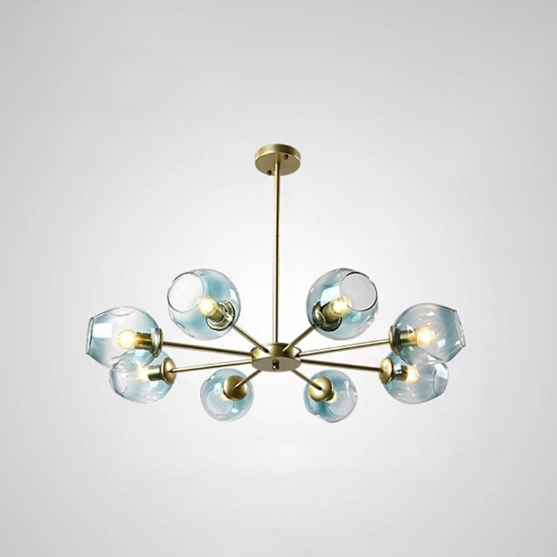 Cup Shade Ceiling Chandelier Nordic Gradient Dimpled Glass Suspension Pendant Light for Living Room Clearhalo 'Ceiling Lights' 'Chandeliers' 'Glass shade' 'Glass' 'Modern Chandeliers' 'Modern' Lighting' 2039511