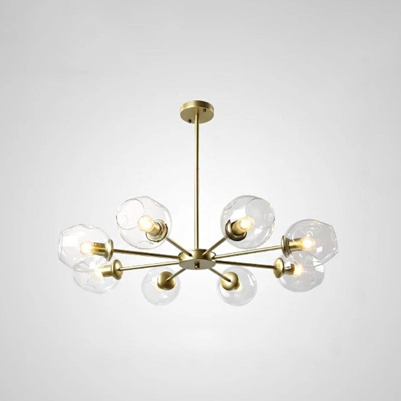 Cup Shade Ceiling Chandelier Nordic Gradient Dimpled Glass Suspension Pendant Light for Living Room 6 Gold Clear Clearhalo 'Ceiling Lights' 'Chandeliers' 'Glass shade' 'Glass' 'Modern Chandeliers' 'Modern' Lighting' 2039512