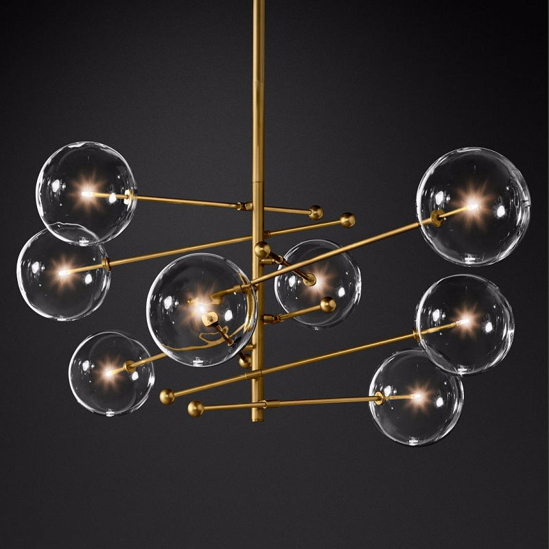 8 Lights Dining Room Chandelier Lamp Simplicity Pendant Lamp with Spherical Clear Glass Shade Bronze Clearhalo 'Ceiling Lights' 'Chandeliers' 'Close To Ceiling Lights' 'Glass shade' 'Glass' 'Modern Chandeliers' 'Modern' Lighting' 2039555