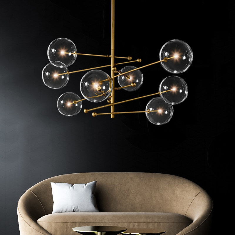 8 Lights Dining Room Chandelier Lamp Simplicity Pendant Lamp with Spherical Clear Glass Shade Clearhalo 'Ceiling Lights' 'Chandeliers' 'Close To Ceiling Lights' 'Glass shade' 'Glass' 'Modern Chandeliers' 'Modern' Lighting' 2039556