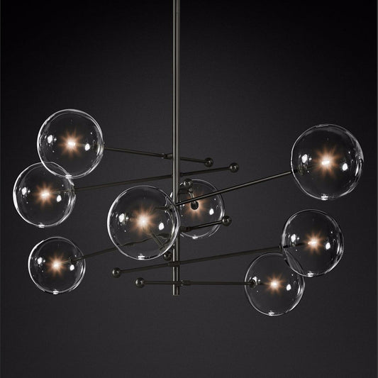 8 Lights Dining Room Chandelier Lamp Simplicity Pendant Lamp with Spherical Clear Glass Shade Black Clearhalo 'Ceiling Lights' 'Chandeliers' 'Close To Ceiling Lights' 'Glass shade' 'Glass' 'Modern Chandeliers' 'Modern' Lighting' 2039559