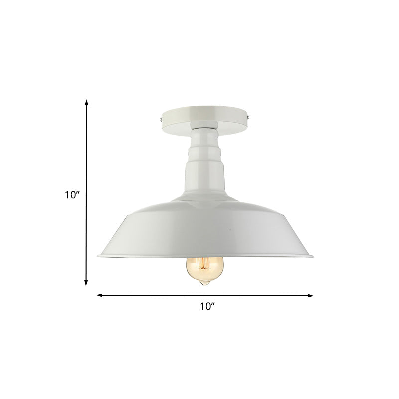 10"/14"/18" Dia Barn Dining Room Ceiling Light Fixture Vintage Style Iron 1 Light Black/White Semi Flush Ceiling Light Clearhalo 'Ceiling Lights' 'Close To Ceiling Lights' 'Close to ceiling' 'Flush mount' 'Industrial Flush Mount' Lighting' 204052