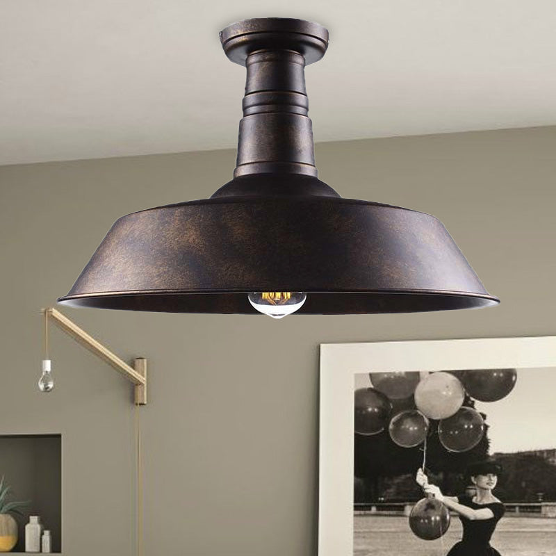 10"/14"/18" Dia Barn Dining Room Ceiling Light Fixture Vintage Style Iron 1 Light Black/White Semi Flush Ceiling Light Bronze Clearhalo 'Ceiling Lights' 'Close To Ceiling Lights' 'Close to ceiling' 'Flush mount' 'Industrial Flush Mount' Lighting' 204053