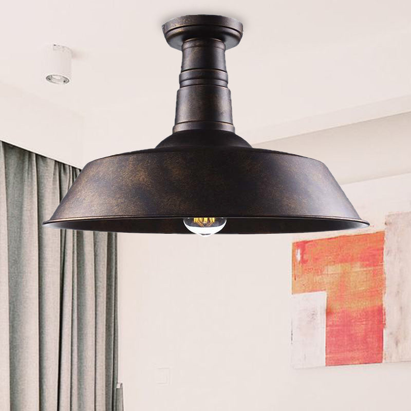 10"/14"/18" Dia Barn Dining Room Ceiling Light Fixture Vintage Style Iron 1 Light Black/White Semi Flush Ceiling Light Clearhalo 'Ceiling Lights' 'Close To Ceiling Lights' 'Close to ceiling' 'Flush mount' 'Industrial Flush Mount' Lighting' 204054