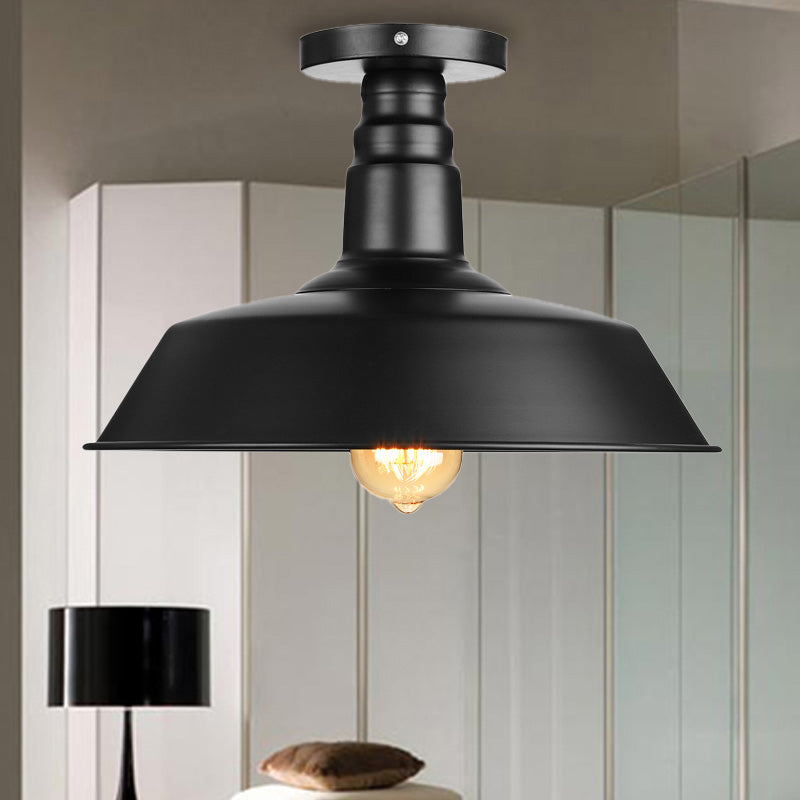 10"/14"/18" Dia Barn Dining Room Ceiling Light Fixture Vintage Style Iron 1 Light Black/White Semi Flush Ceiling Light Black Clearhalo 'Ceiling Lights' 'Close To Ceiling Lights' 'Close to ceiling' 'Flush mount' 'Industrial Flush Mount' Lighting' 204055