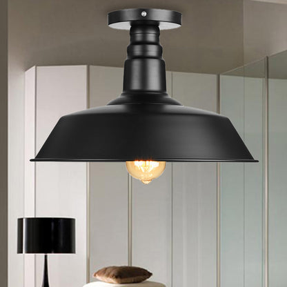10"/14"/18" Dia Barn Dining Room Ceiling Light Fixture Vintage Style Iron 1 Light Black/White Semi Flush Ceiling Light Black Clearhalo 'Ceiling Lights' 'Close To Ceiling Lights' 'Close to ceiling' 'Flush mount' 'Industrial Flush Mount' Lighting' 204055
